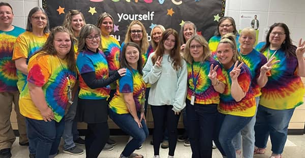 Staff in Tie Dye shirts